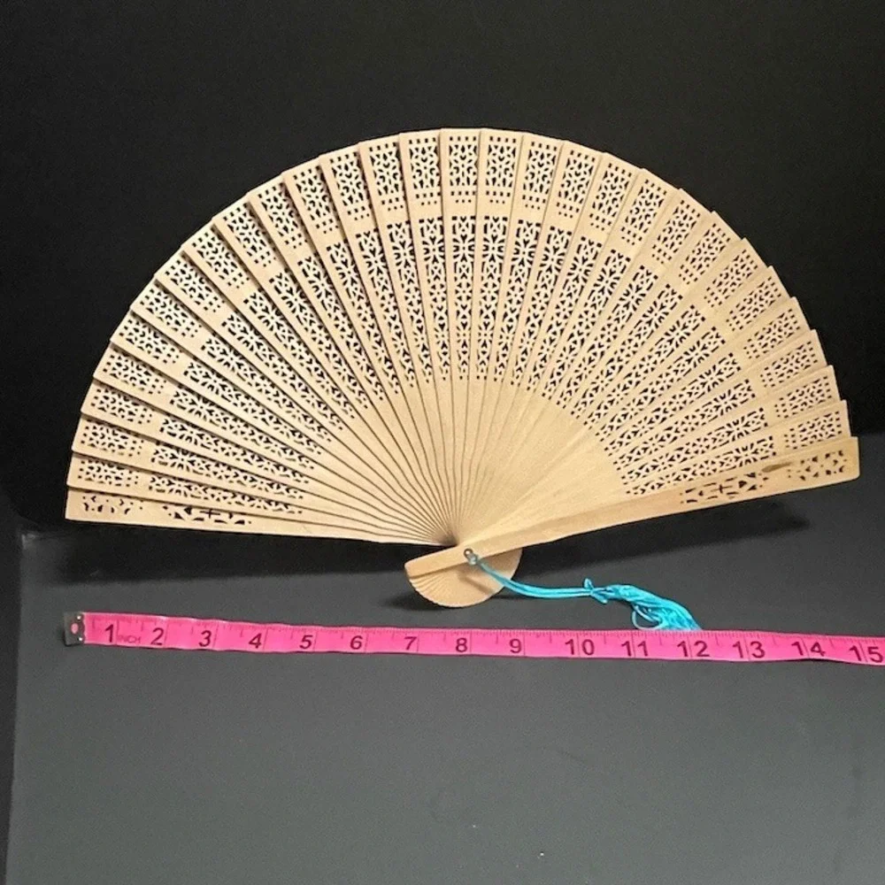 Vintage Carved Sandalwood Asian‎ Folding Hand Fan 16